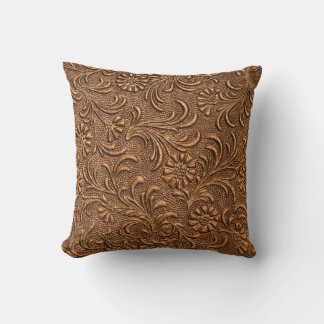 embossed floral panel, copper throw pillow