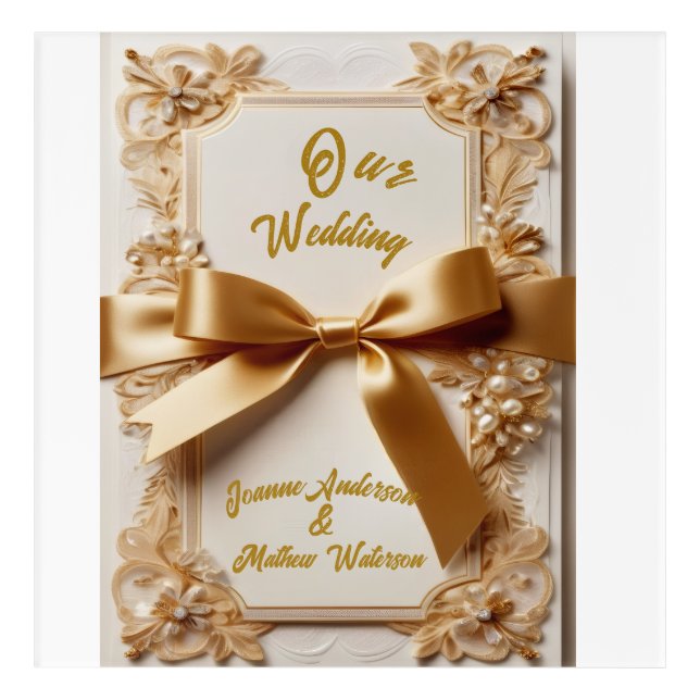 "Embossed Floral Wedding Invitation Satin Bow  Acrylic Print (Front)