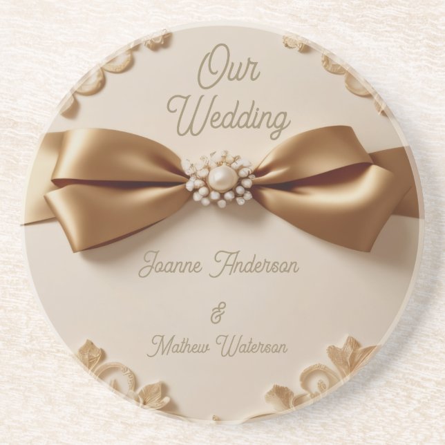 Embossed Floral Wedding Invitation – Satin Bow & G Coaster (Front)