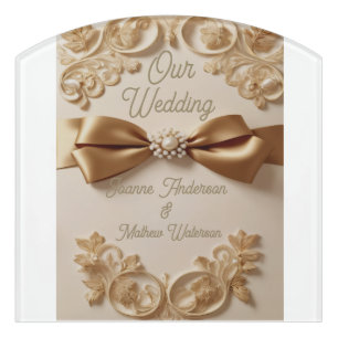Embossed Floral Wedding Invitation – Satin Bow & G Door Sign