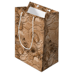 Embossed Flowers-Brown-GIFT BAG M