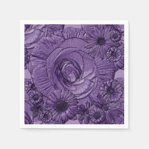 Embossed Flowers-Dark Purple-COCKTAIL NAPKINS