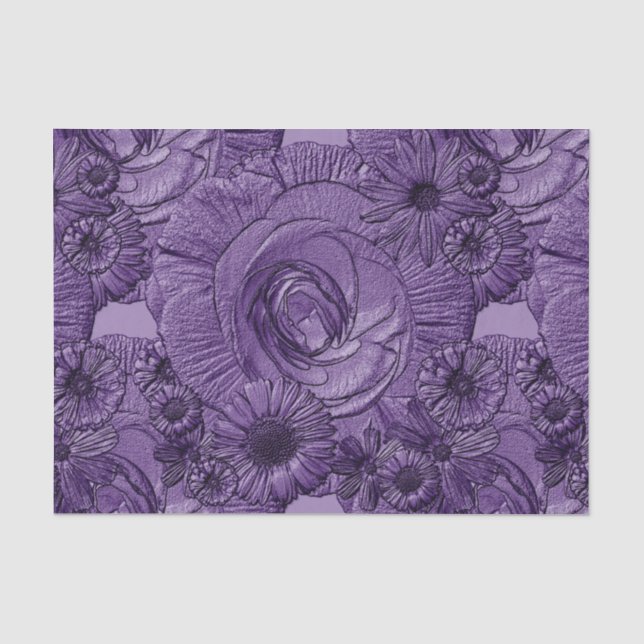 Embossed Flowers-Dark Purple-Tissue Wrapping Tissue Paper (Front)