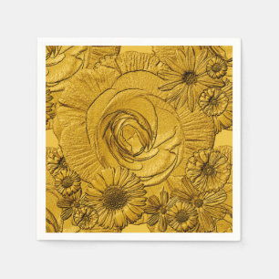 Embossed Flowers-Gold-COCKTAIL NAPKINS