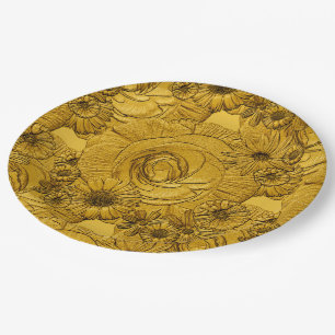 Embossed Flowers-Gold-PAPER PLATES