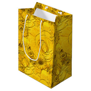 Embossed Flowers-Golden Yellow-GIFT BAG M