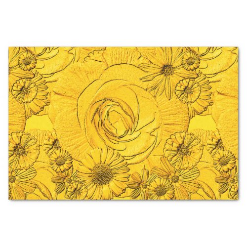 Embossed Flowers_Golden_Yellow_Tissue Wrapping Tissue Paper