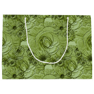 Embossed Flowers-Green-GIFT BAG L
