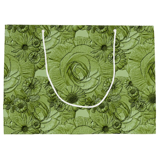 Embossed Flowers-Green-GIFT BAG L (Back)