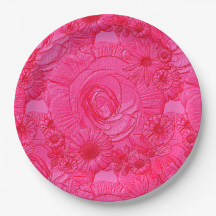 Embossed Flowers-Hot Pink-PAPER PLATES