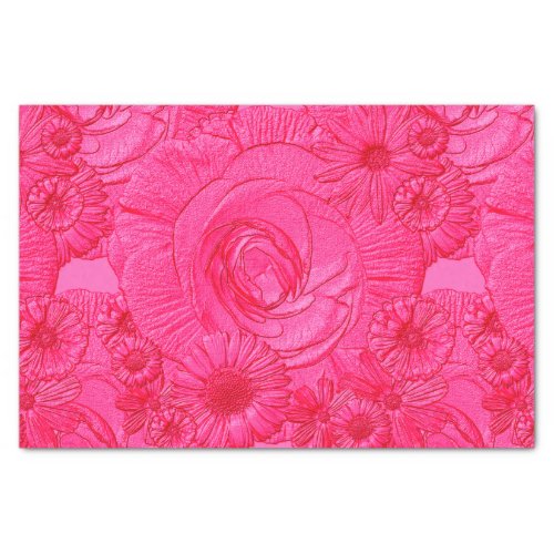 Embossed Flowers_Hot Pink_Tissue Wrapping Tissue Paper