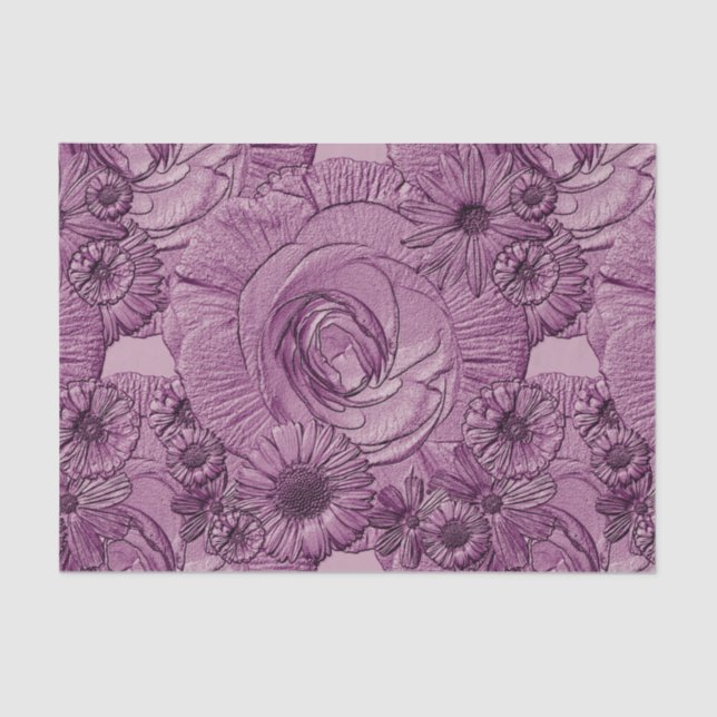 Embossed Flowers-Lt Purple-Tissue Wrapping Tissue Paper (Front)