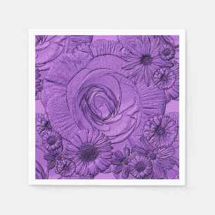 Embossed Flowers-Med Purple-COCKTAIL NAPKINS
