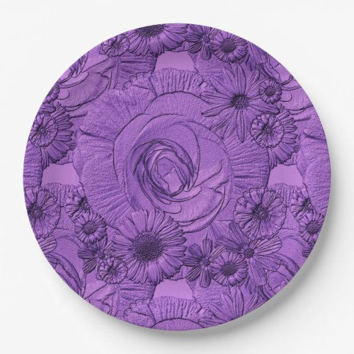 Embossed Flowers_Med Purple_PAPER PLATES