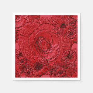 Embossed Flowers-Red-COCKTAIL NAPKINS