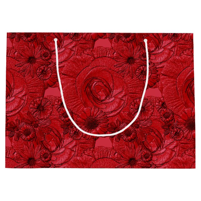 Embossed Flowers-Red-GIFT BAG L (Front)