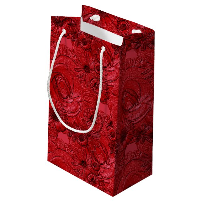 Embossed Flowers-Red-GIFT BAG S (Back Angled)