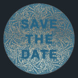 Embossed | Formal Elegant Sea Blue Gold Foil Classic Round Sticker<br><div class="desc">Embossed | Formal Elegant Sea Blue Gold Foil Save the Date Sticker fully customisable - part of a suite</div>