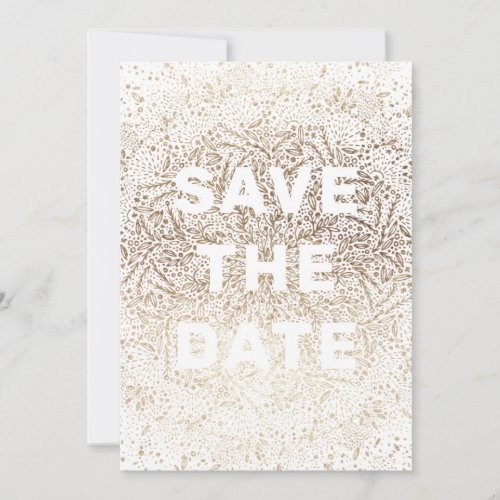 Embossed  Formal Elegant Snow White Gold Foil Save The Date