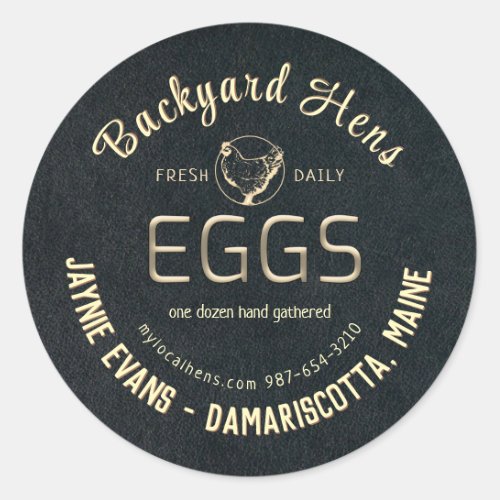 Embossed Fresh Eggs Gold Hen Logo Label Black     