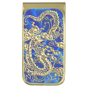 Embossed Gold Dragon Finish Money Clip