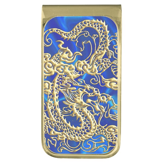 Embossed Gold Dragon Gold Finish Money Clip (Front Vertical)