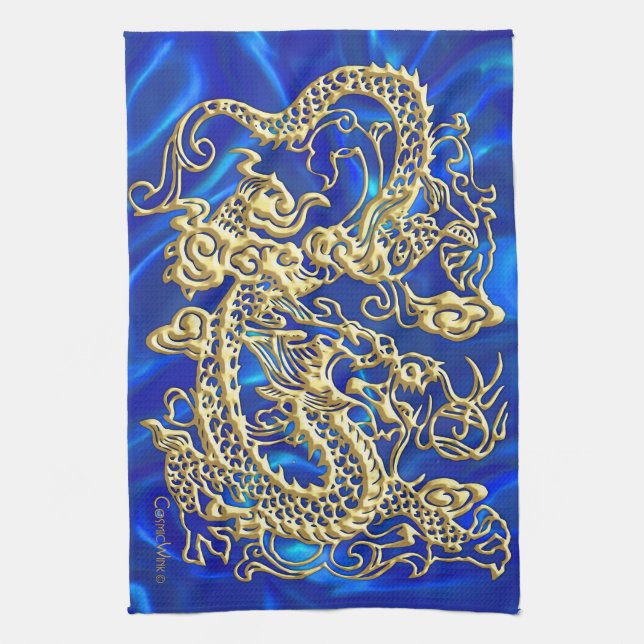 Embossed Gold Dragon Kitchen Towel (Vertical)