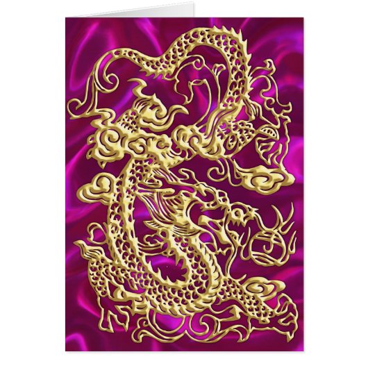 Embossed Gold Dragon Magenta Satin Print Cards (Front)