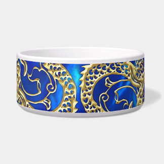 Embossed Gold Dragon on Blue Satin Print Bowl