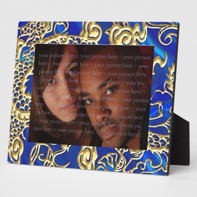 Embossed Gold Dragon on Blue Satin Print Plaque (Side)