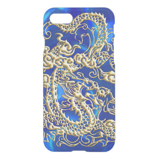 Embossed Gold Dragon on Blue Satin iPhone SE/8/7 Case
