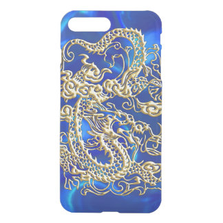 Embossed Gold Dragon on Blue Satin iPhone 8 Plus/7 Plus Case