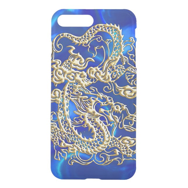 Embossed Gold Dragon on Blue Satin Uncommon iPhone Case (Back)