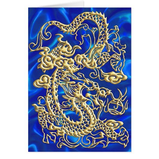 Embossed Gold Dragon on BlueSatin Print Cards (Front)