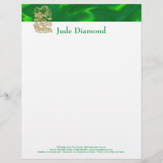 Embossed Gold Dragon on Green Satin Letterhead