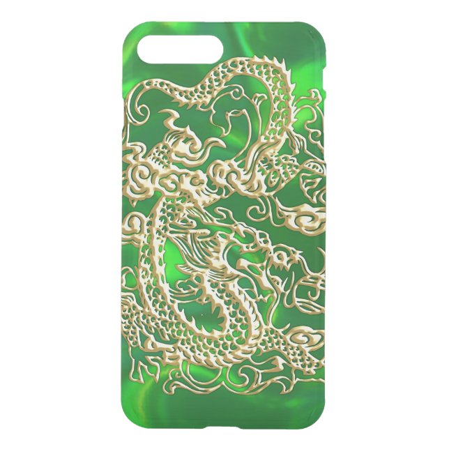 Embossed Gold Dragon on Green Satin Uncommon iPhone Case (Back)