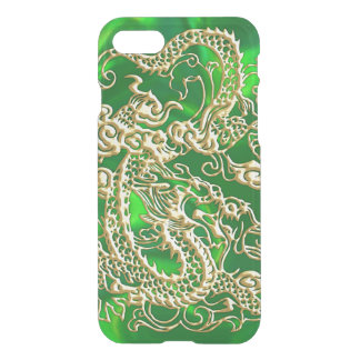 Embossed Gold Dragon on GreenSatin iPhone SE/8/7 Case