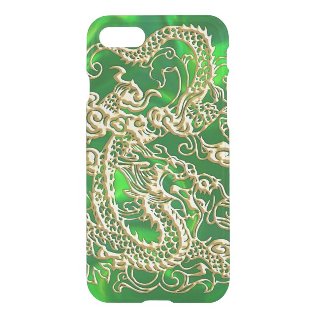 Embossed Gold Dragon on GreenSatin Uncommon iPhone Case (Back)