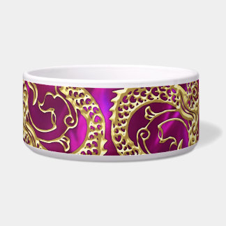Embossed Gold Dragon on Magenta Satin Print Bowl