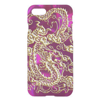 Embossed Gold Dragon on Magenta Satin iPhone SE/8/7 Case