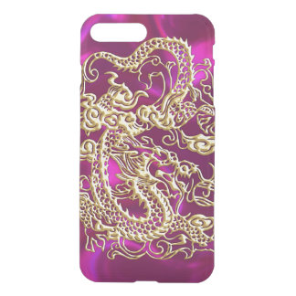 Embossed Gold Dragon on Magenta Satin iPhone 8 Plus/7 Plus Case