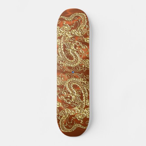 Embossed Gold Dragon on Orange Satin Print Skateboard