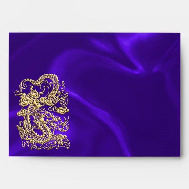 Embossed Gold Dragon on Purple Satin Print Envelope (Front)
