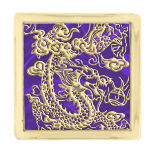 Embossed Gold Dragon on Purple Satin Print Finish Lapel Pin