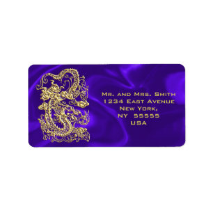 Embossed Gold Dragon on Purple Satin Print Label
