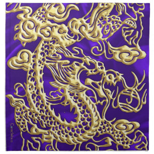 Embossed Gold Dragon on Purple Satin Print Napkin