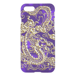 Embossed Gold Dragon on Purple Satin iPhone SE/8/7 Case