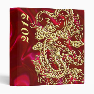 Embossed Gold Dragon on Red Satin Print 3 Ring Binder