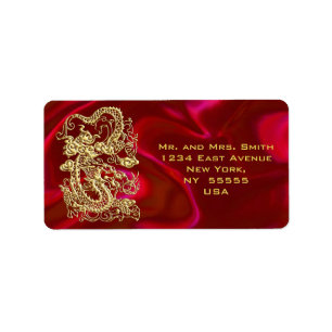 Embossed Gold Dragon on Red Satin Print Label