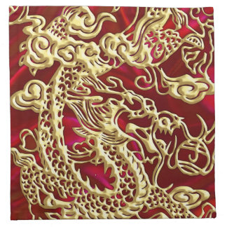 Embossed Gold Dragon on Red Satin Print Napkin